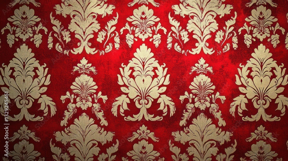 Poster red and gold damask pattern background texture.