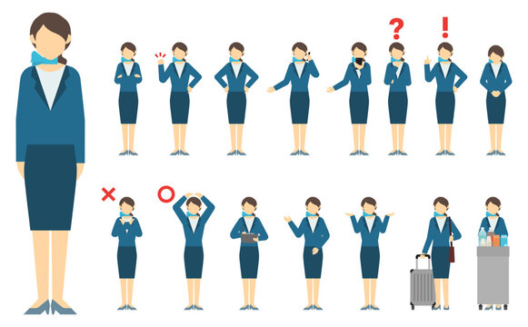 フラットイラスト：キャビンアテンダント正面