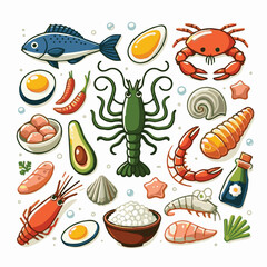 seafood, fish, restaurant, food, vector, illustration, menu, vintage, sketch, dinner, sea, fresh, design, ocean, shrimp, retro, ink, drawing, meal, background, lunch, graphic, market, gourmet, marine,
