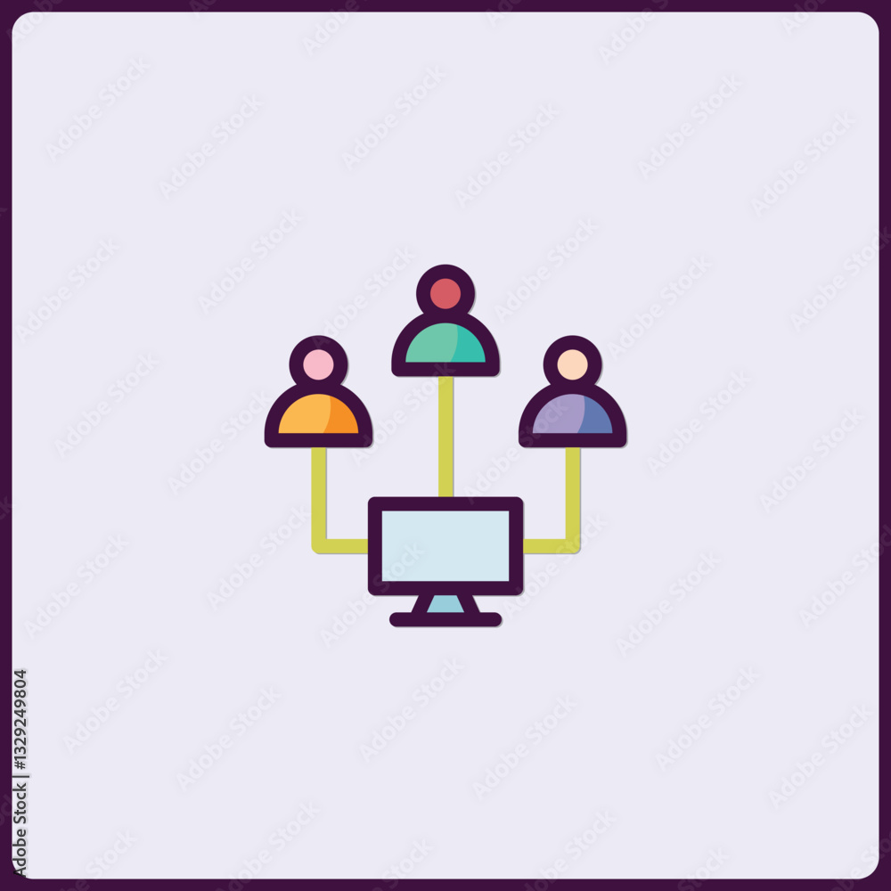 Poster virtual team collaboration represented through interconnected user icons and screen