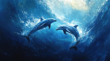 Obraz premium A majestic blue ocean wave cascades with deep azure depths transitioning to a soft cerulean crest, showcasing layered undulations in motion