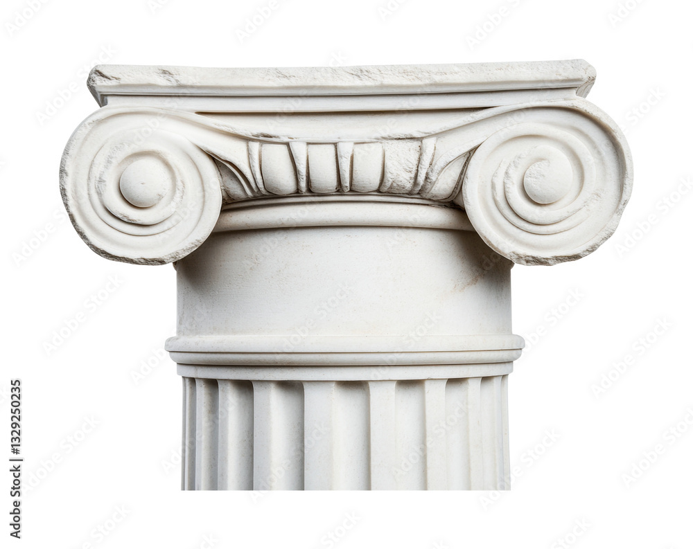 Poster classical ionic column capital with fluted design and ornamental scrolls, cut out