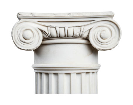 Classical ionic column capital with fluted design and ornamental scrolls, cut out