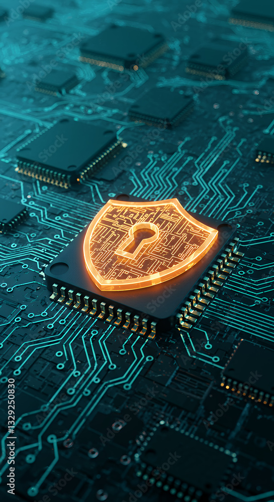 Aufkleber cybersecurity shield: data protection on a microchip - advanced tech security, digital safety & encr