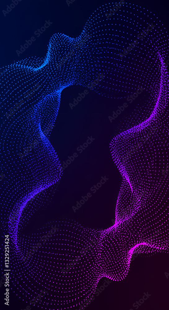 Poster dynamic data waves: abstract blue & purple particle flow - digital art background, modern tech desig