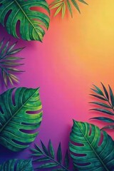 Vibrant gradient banner, lush tropical leaves , offer, july