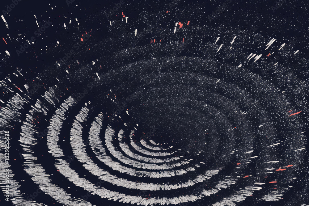 Aufkleber swirling abstract pattern with concentric circles and scattered particles creates sense of motion and chaos. dark background contrasts with bright elements, adding depth and intrigue
