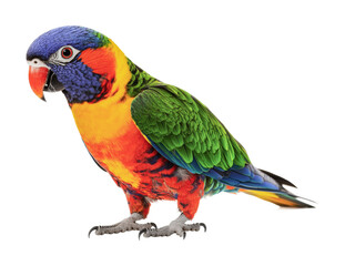 Vibrant rainbow lorikeet perched against black background, cut out