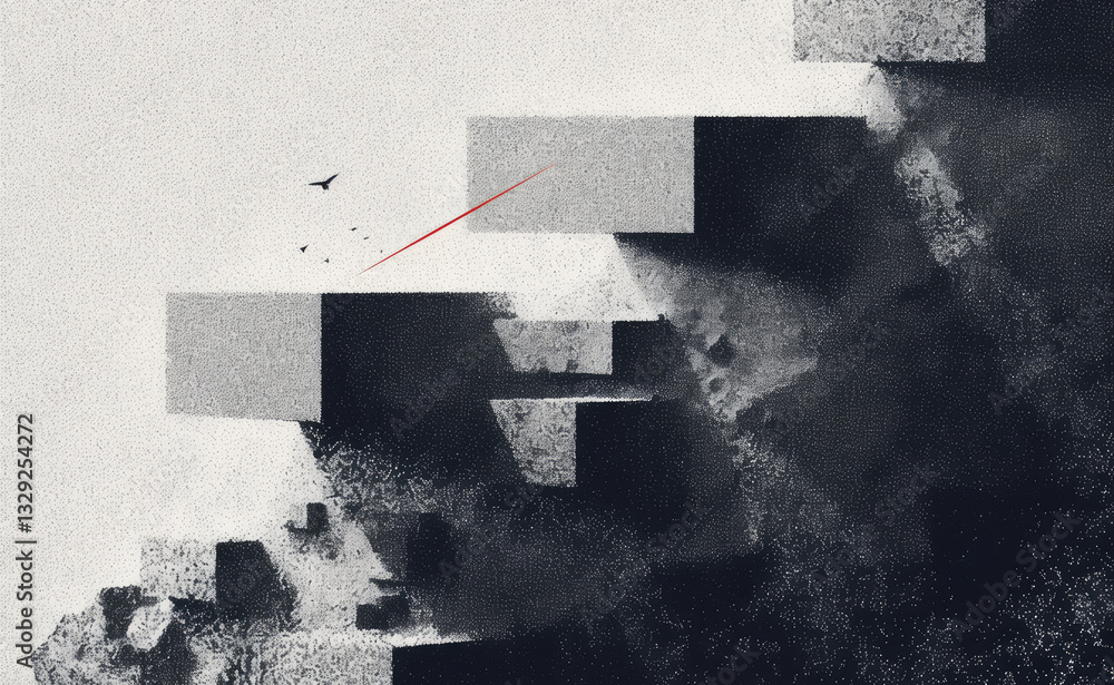 Aufkleber abstract geometric shapes in grayscale create sense of chaos and movement