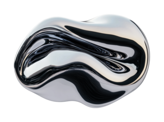 Abstract metallic sculpture with smooth curves and reflective surface, cut out