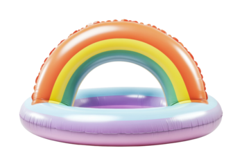 Colorful rainbow inflatable kiddie pool for summer fun outdoors, cut out