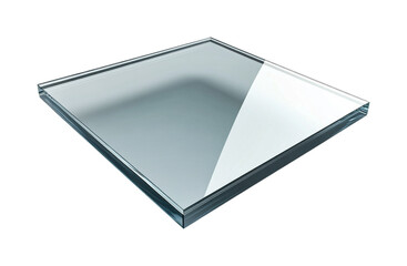 Clear glass pane with reflective surface against black background, cut out