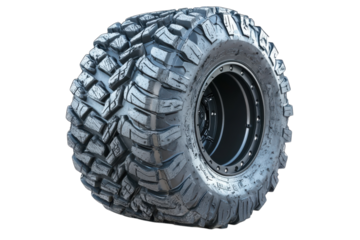 A Rugged Off-road Tire Ready For Adventure, Showcasing Deep Tread And A Tough Black Rim Against A Clean Isolated on Transparent Background