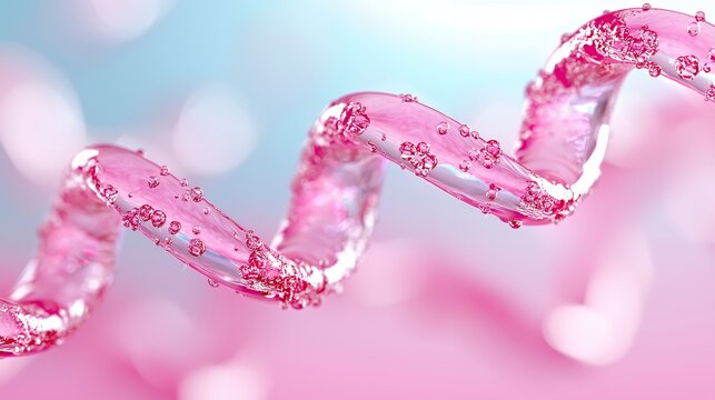 Pink Liquid Spiral with Bubbles Flowing Dynamically in Soft Background