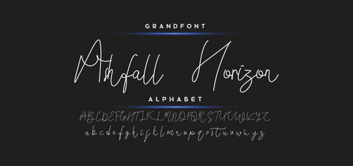 Hand drawn calligraphic vector monoline font. Distress signature letters. Modern script calligraphy type. ABC typography latin signature alphabet.