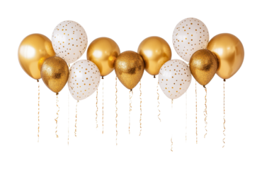 Elegant gold and white polka dot balloons celebration decor, cut out
