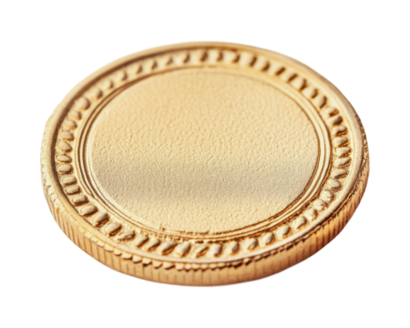Golden blank coin design with textured edges, cut out