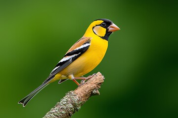 Naklejka premium Evening Grosbeak Bird Perched on Branch with Colorful Plumage