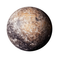 Detailed view of planet mercury with craters and surface texture, cut out