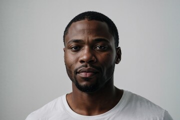 Obraz premium Serious young African American man posing on a neutral background