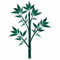 Fototapeta premium A silhouette of a single bamboo stalk with sparse leaves on white background