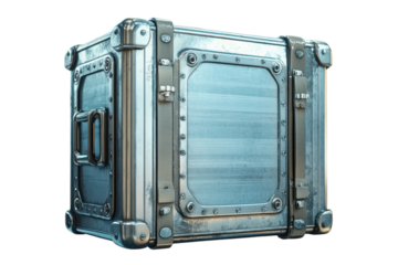 A Weathered Metal Strongbox, Hinting At Forgotten Secrets And Untold Journeys, With A Brushed Steel Finish And Riveted Accents Isolated on Transparent Background