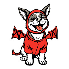 dog wearing a devil costume, funny pet clothing illustration