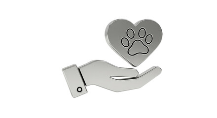 Isolated Metallic Hand Holding Heart with Paw Print