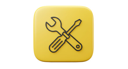 Isolated Wrench and Screwdriver Tools on Yellow Button