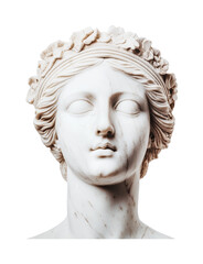 Ancient marble bust of greek goddess with laurel wreath, cut out