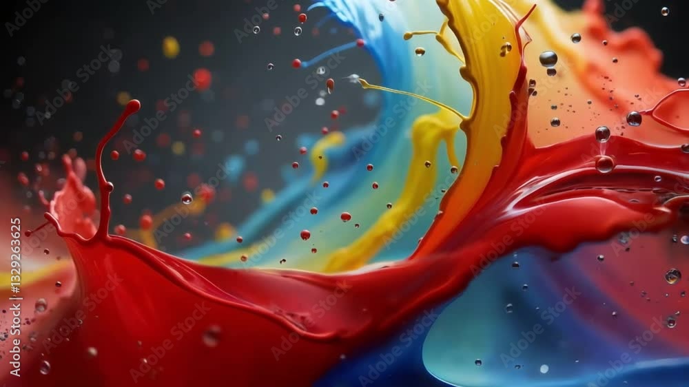 Poster vibrant splashes of color create a dynamic visual display in an abstract composition set against a d