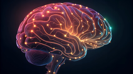 Abstract digital brain with glowing circuitry pathways