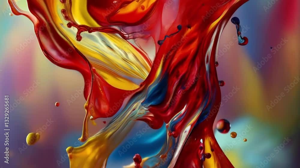 Poster creating vibrant abstract art with flowing colors in a dynamic artistic display