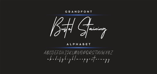 Hand drawn calligraphic vector monoline font. Distress signature letters. Modern script calligraphy type. ABC typography latin signature alphabet.