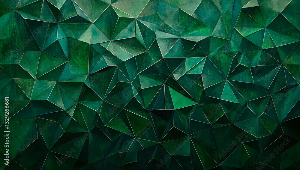 Aufkleber abstract green background with low-poly triangles and bokeh lights