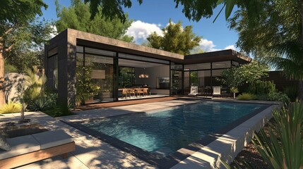 Obraz premium Modern Luxury Home With A Pool. Perfect Backyard Oasis!