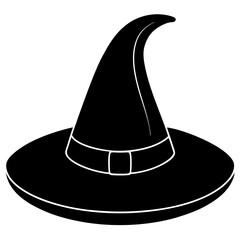 Witch hat black silhouette vector, Simple silhouette Design vector icon with white background. Halloween Witch Hat Silhouette