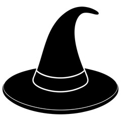 Witch hat black silhouette vector, Simple silhouette Design vector icon with white background. Halloween Witch Hat Silhouette