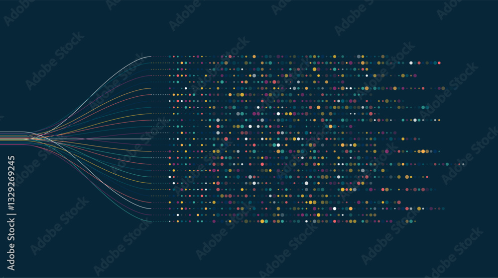 Poster Big data visualization. Social network, financial analysis of complex databases. Data mining. Vector technology background. Information analytics concept.