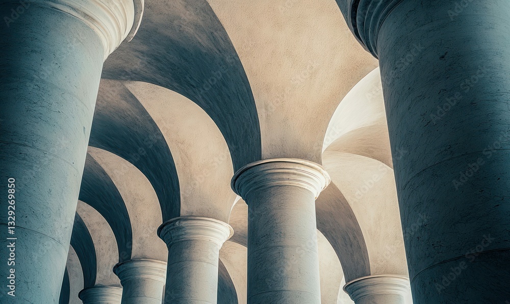 Poster a striking perspective of architectural columns creating a rhythmic pattern with light and shadow.