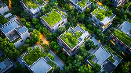 Futuristic Green City Aerial Night View