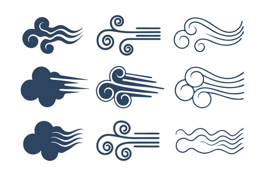 Hand Drawn Doodle Wind and Air Motion Sketch Set. Abstract Swirls, Smoke Flow, and Line Art Elements Vector Graphic Clipart Isolated Illustration