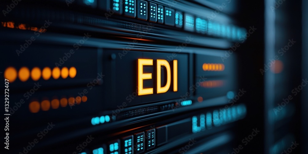 Poster electronic data interchange concepts. the image features a close-up of a digital interface displayin