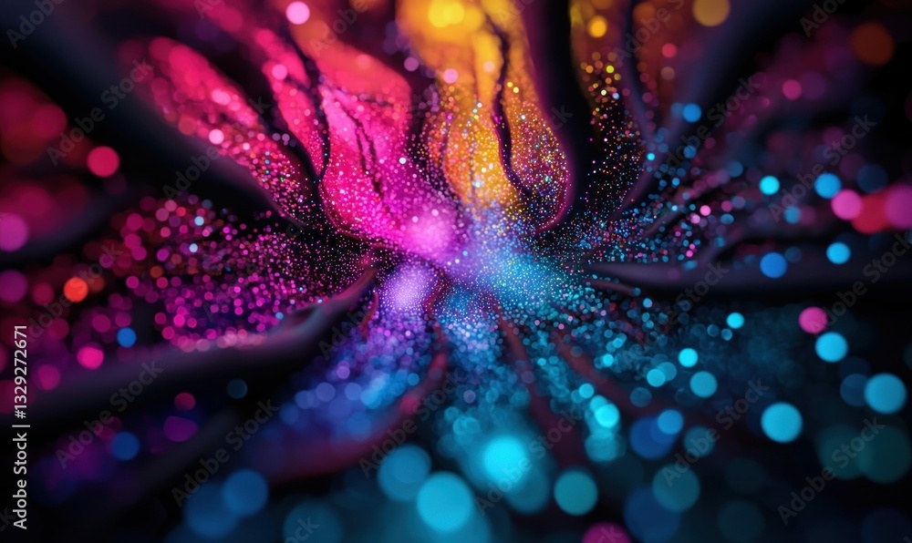 Poster a vibrant abstract fractal with flowing lines of bokeh creates a magical and modern design.