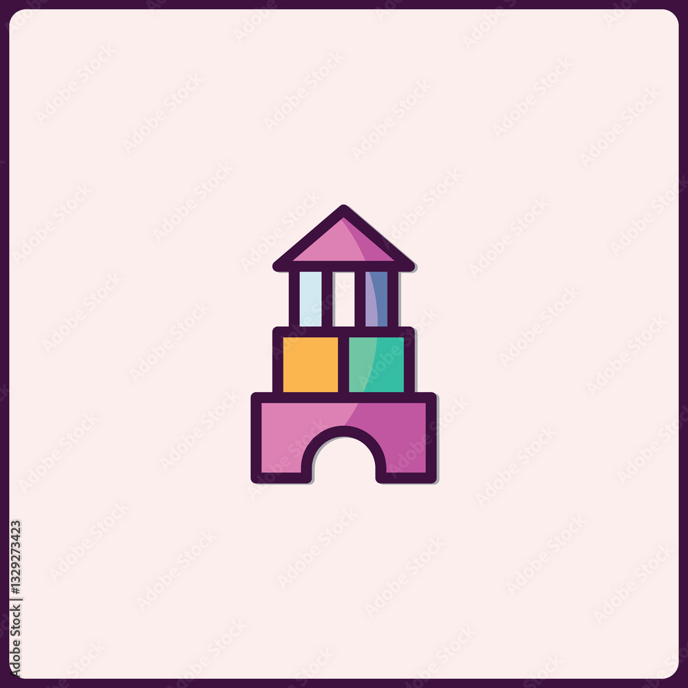 Poster stackable building blocks toy in a childish minimalist outline style icon