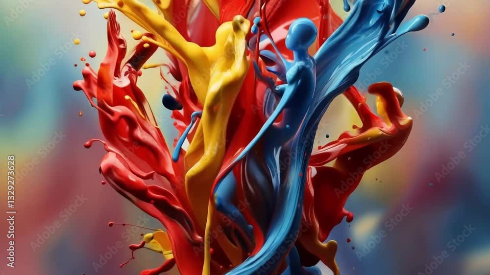 Poster colorful abstract figures in dynamic movement create an engaging backdrop for creative inspiration i