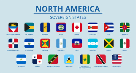Square flags of North America countries.