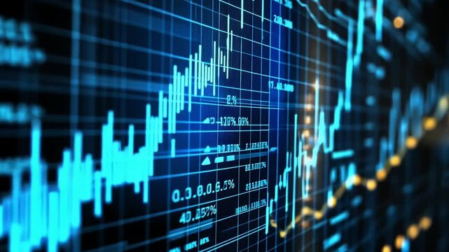 In a modern trading setting, analysts observe dynamic stock market data trends, utilizing detailed charts and graphs that reflect real-time financial fluctuations and movements