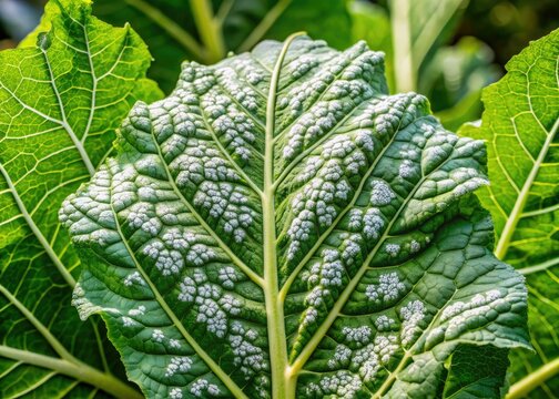 Albugo candida's white blister rust transforms horseradish leaves into compelling photographic subjects.