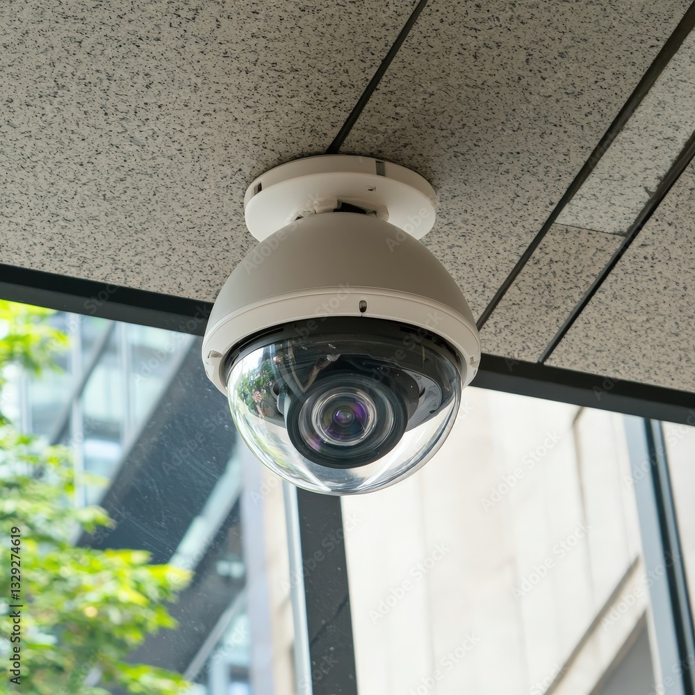 Poster security camera mounted on the ceiling for comprehensive surveillance and monitoring of indoor space